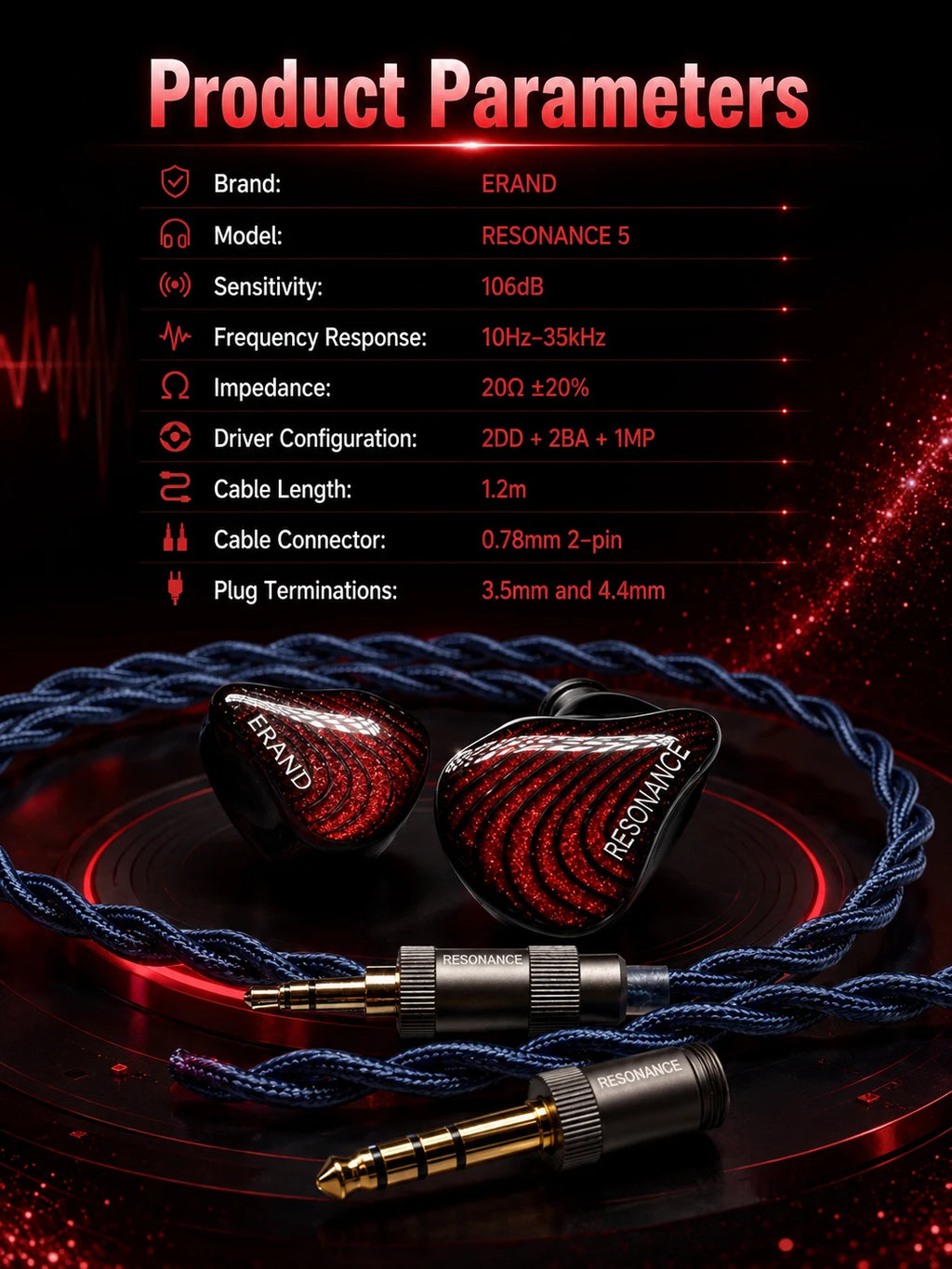 ERAND RESONANCE 5 | 2DD+2BA+1MP Hybrid Transducer IEMs