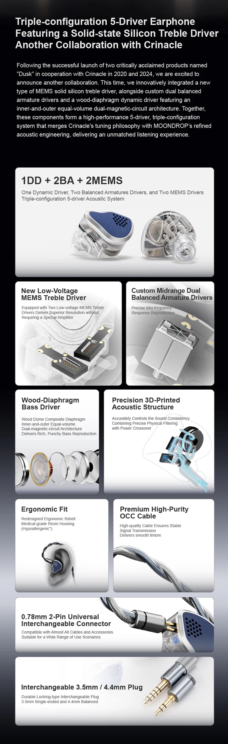 MOONDROP X Crinacle Silicon | 1DD+2BA+2MEMS Tribrid Technology