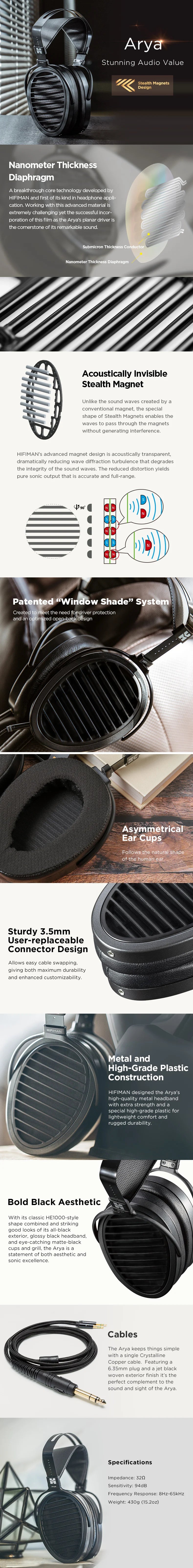 HIFIMAN Arya | Planar Magnetic Headphone | Stealth Magnets Version