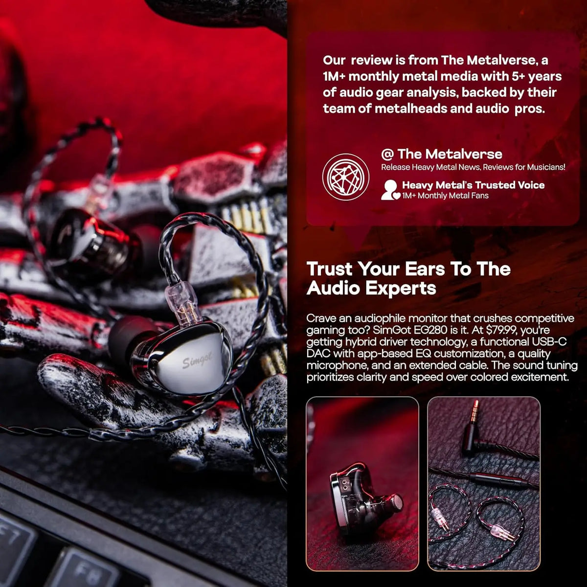SIMGOT EG280 | 1 Planar+1DD Hybrid Technology | Wired Gaming Earphone