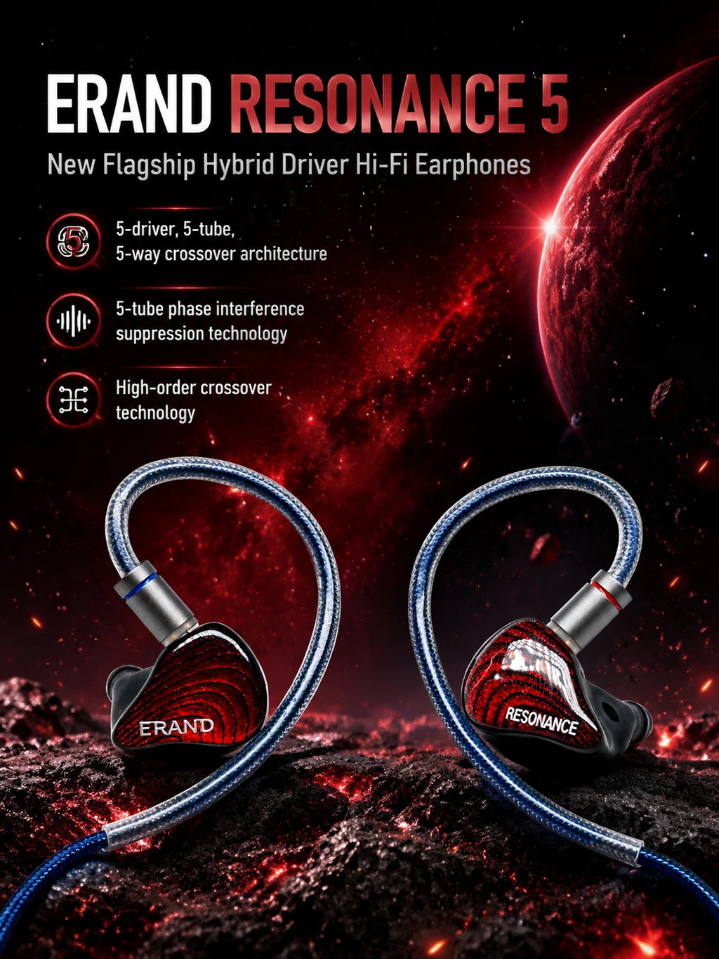 ERAND RESONANCE 5 | 2DD+2BA+1MP Hybrid Transducer IEMs