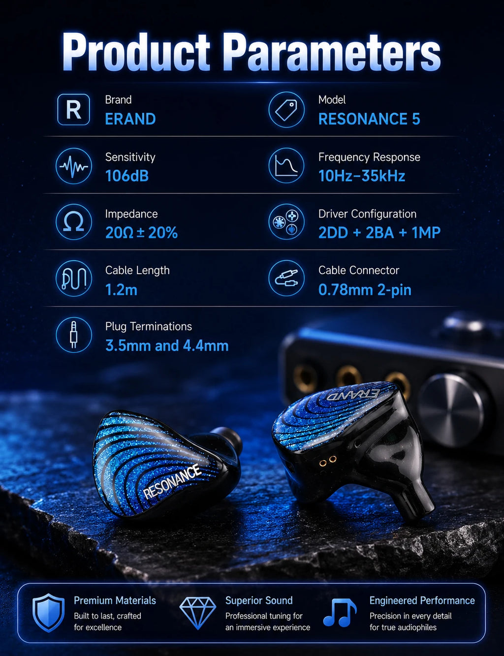 ERAND RESONANCE 5 | 2DD+2BA+1MP Hybrid Transducer IEMs