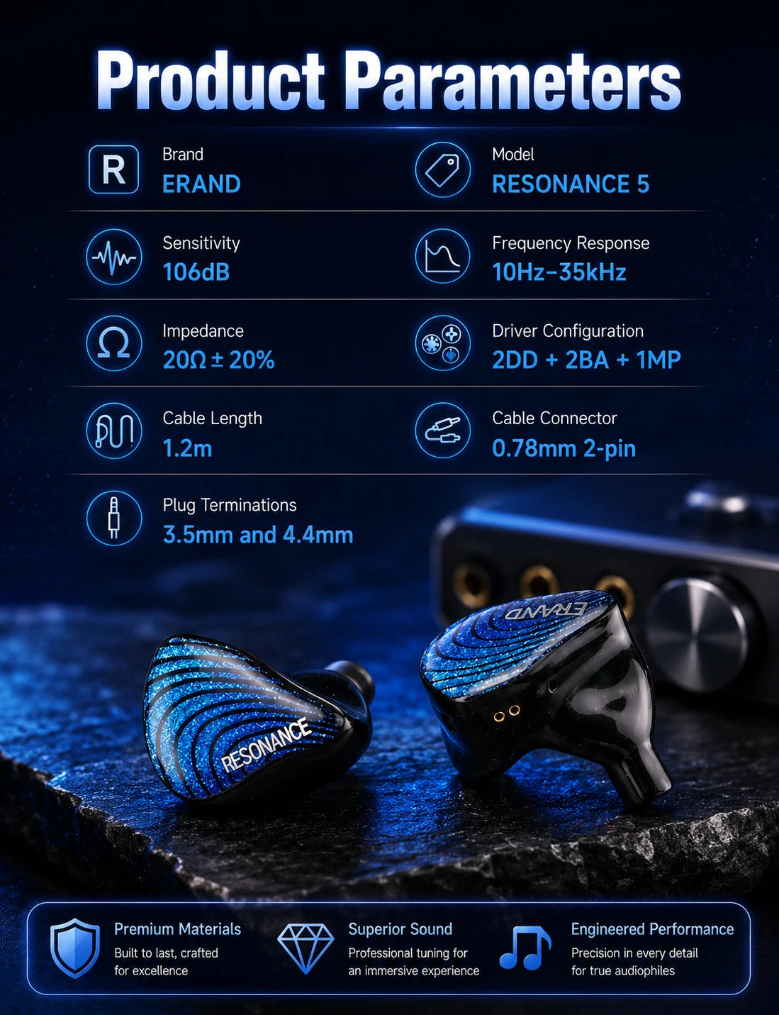 ERAND RESONANCE 5 | 2DD+2BA+1MP Hybrid Transducer IEMs