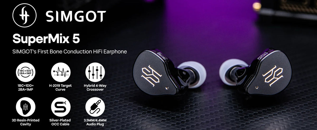 SIMGOT SuperMix 5 1BC+1DD+2BA+1MP in Ear Monitor Bone conduction HiFi Earphone with Detachable Silver-Plated OCC Litz Cable